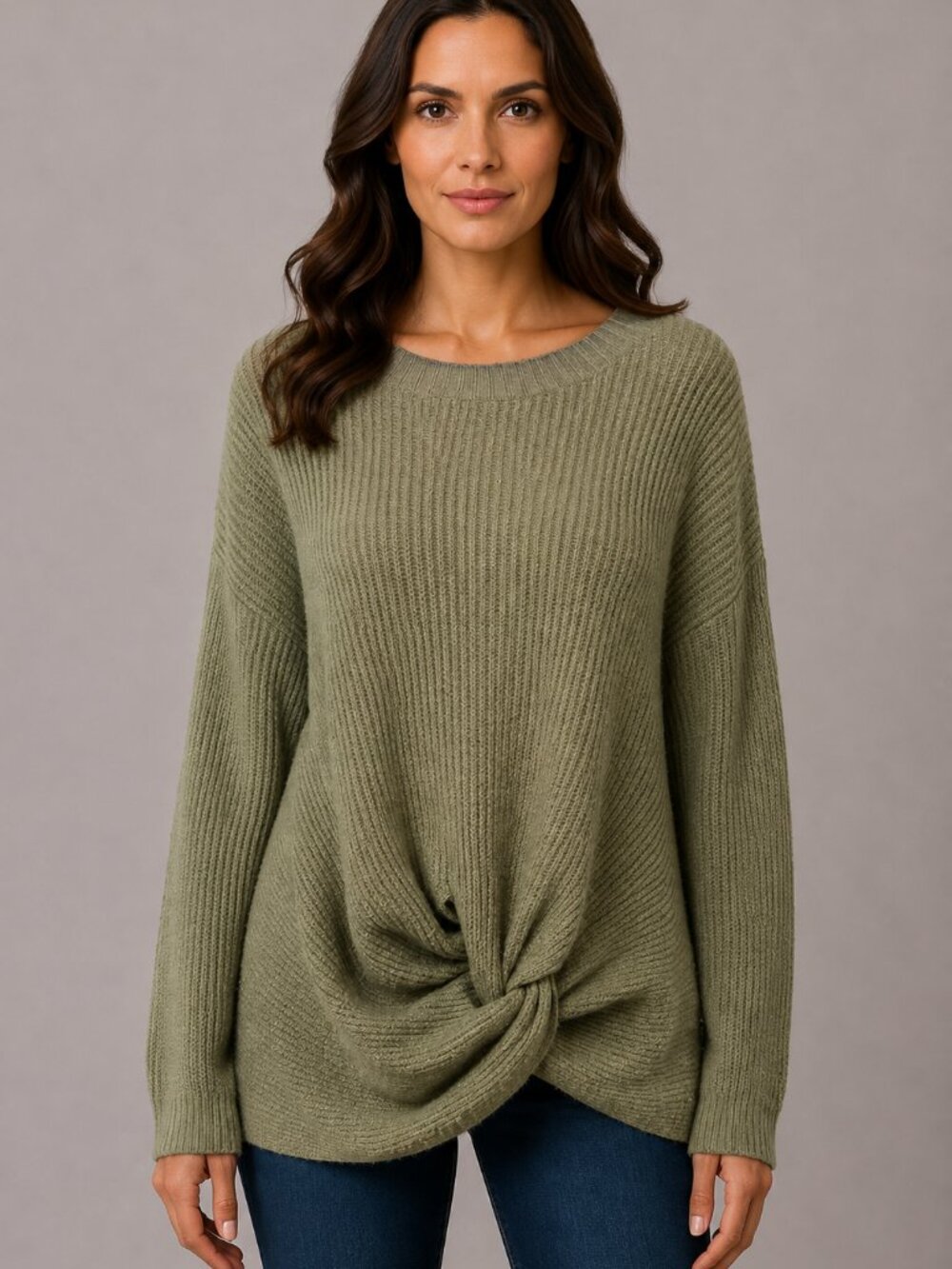 Offline by Aerie Green Twist Front Ribbed Sweater Women’s M Relaxed